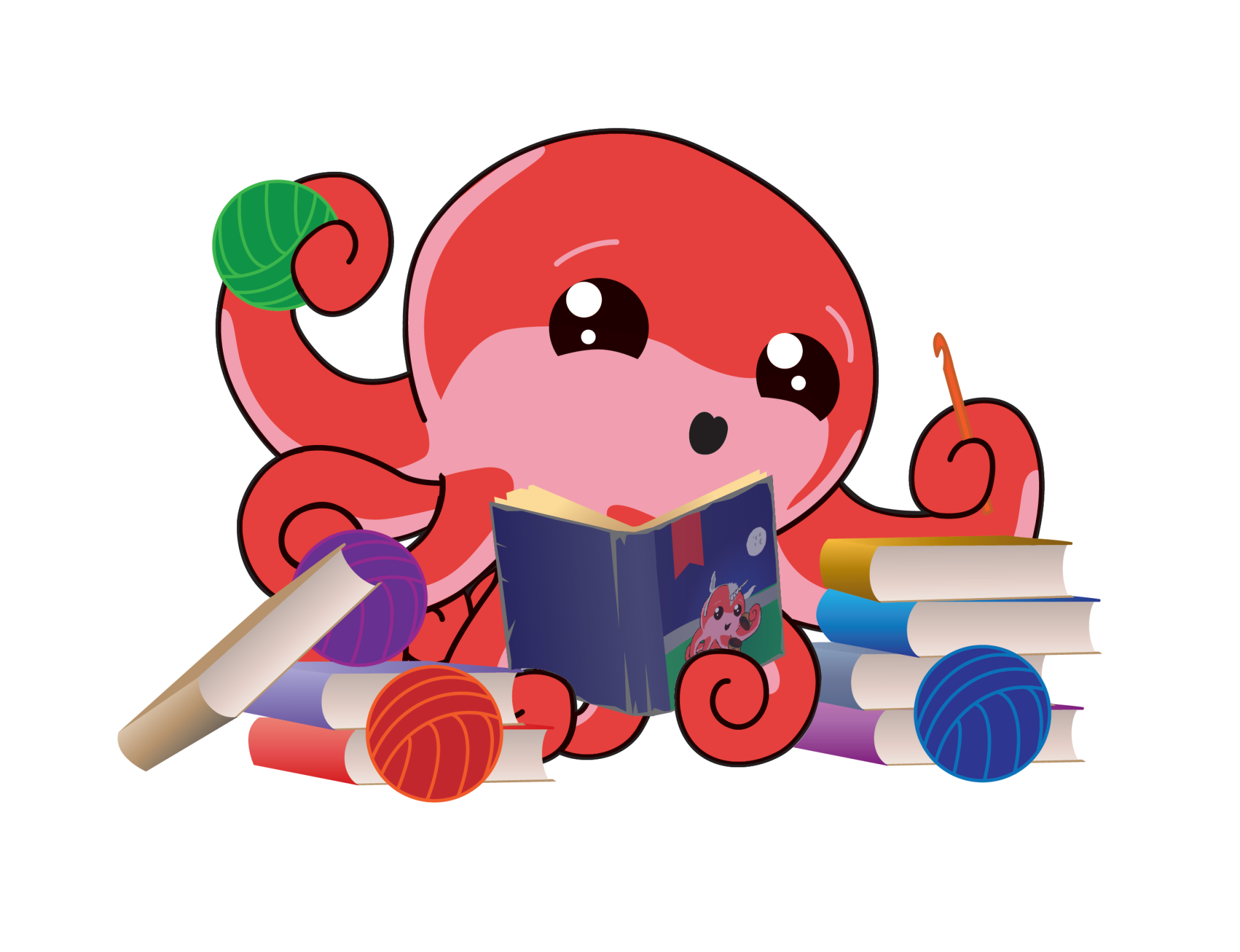 Octo with crochet and books